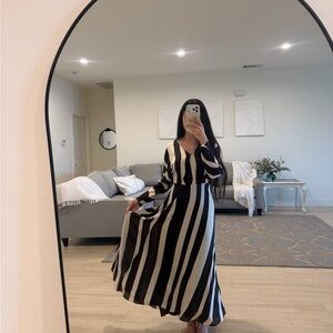 Zara Black and White Vertical Stripe Maxi Dress